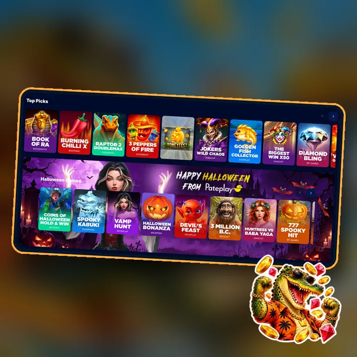 Screenshot of the casino lobby with the Top Picks row and a seasonal games row